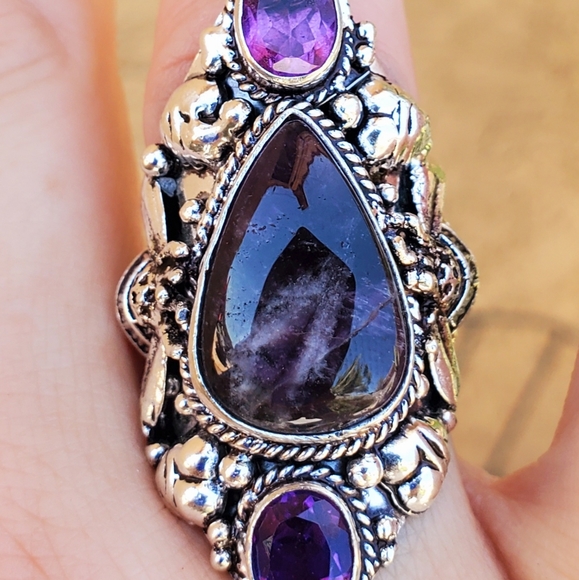 New Chevron Amethyst 925 Silver Queen Bee Statement Ring. - Picture 6 of 16